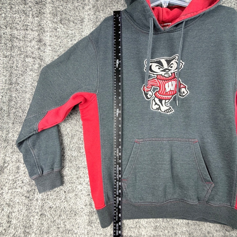 Wisconsin Badgers Hoodie Men's XL Bucky Badger Colosseum NCAA Grey Red Pullover - Picture 14 of 16